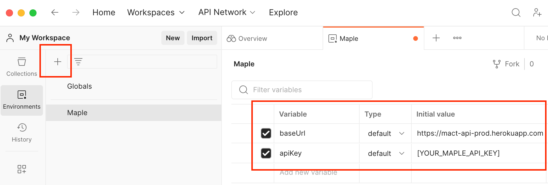 Create Postman environment